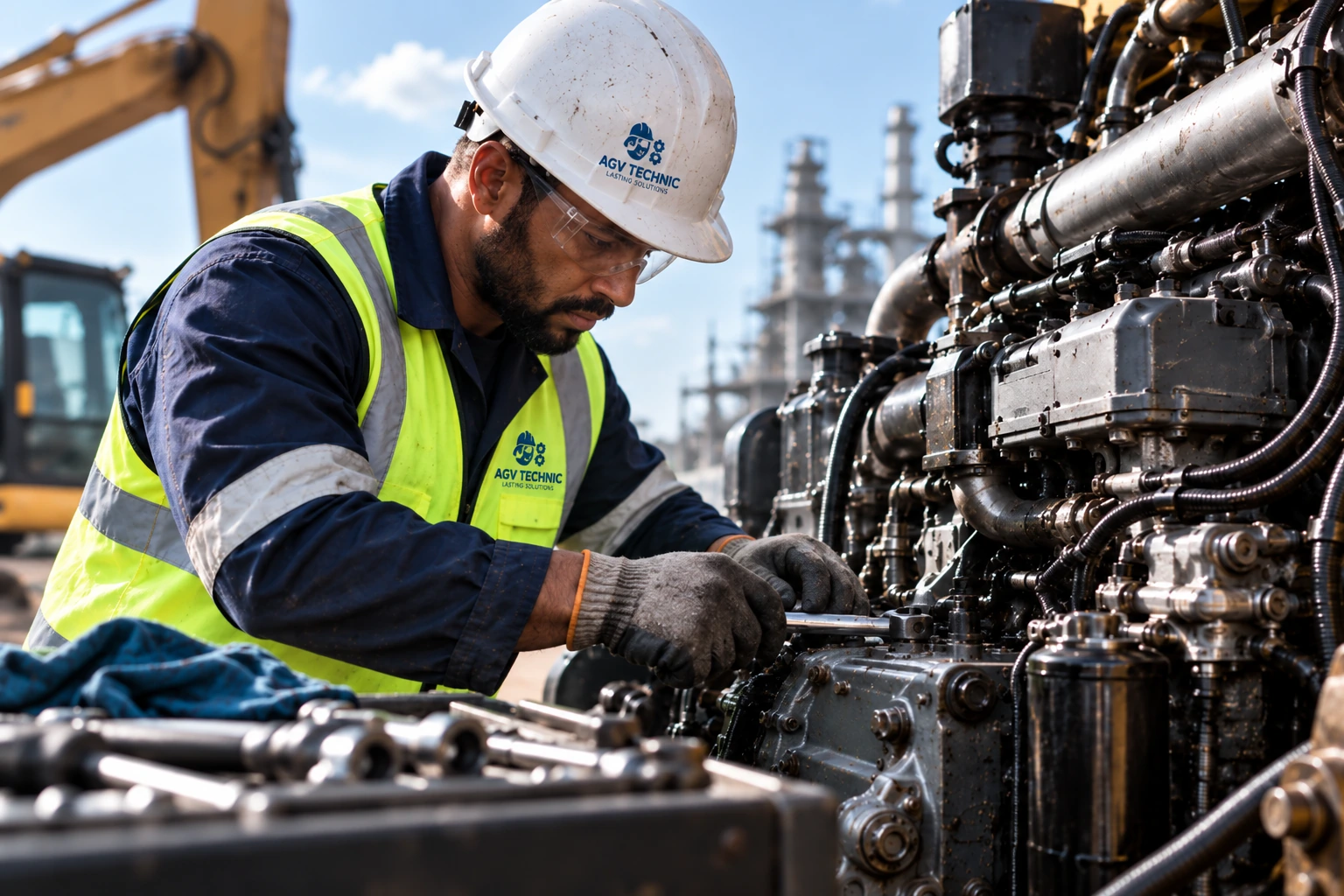 Engineer diagnosing an industrial engine