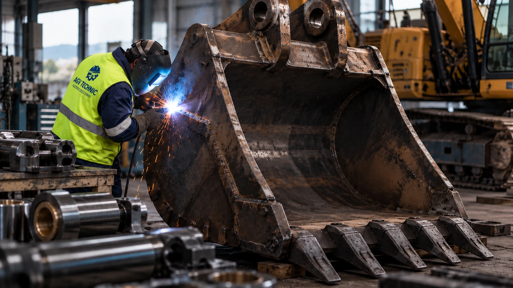 Heavy equipment fabrication in a workshop